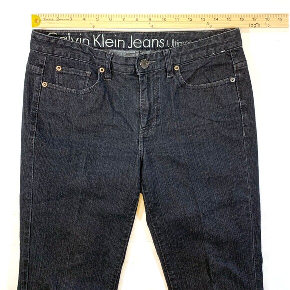 Calvin Klein Jeans Womens 8 Mid Rise Bootcut Black Flared Stretch Denim - Picture 3 of 7